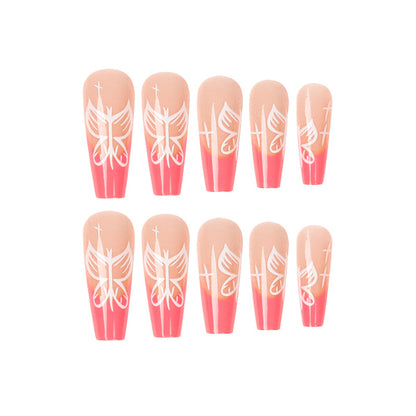 Pink butterfly long ballet  nail piece wholesale  false nail｜365nails