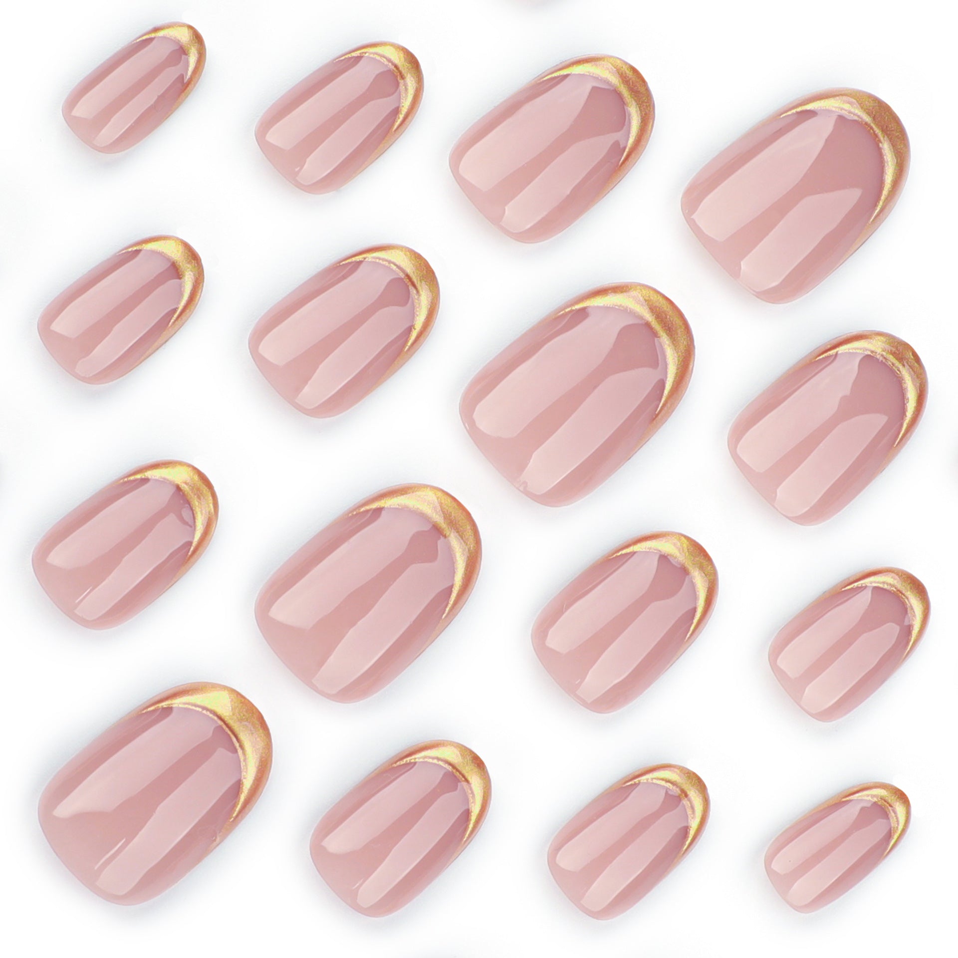 Unhas falsas em pó simples, curtas, curtas, redondas e nuas, francesas, douradas, vestíveis, polpa dourada 3D, atacado｜365nails
