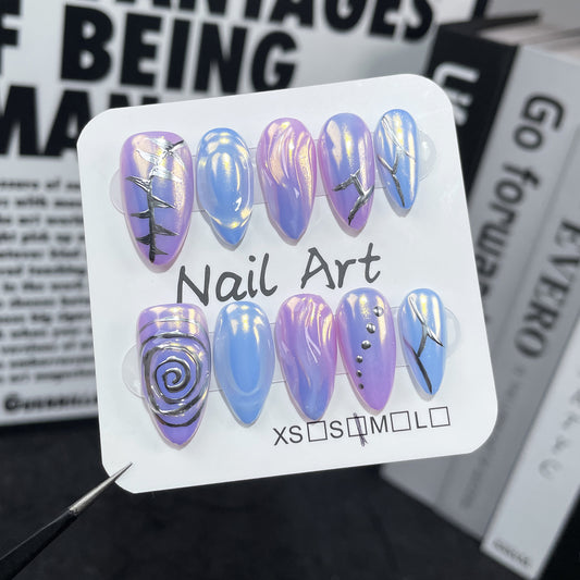 Bursting Aurora Handmade Press-on Nails Unicorn Color Sweet Cool Hand Painted Almond Nail Patch Wearable Nail Patch｜365nails