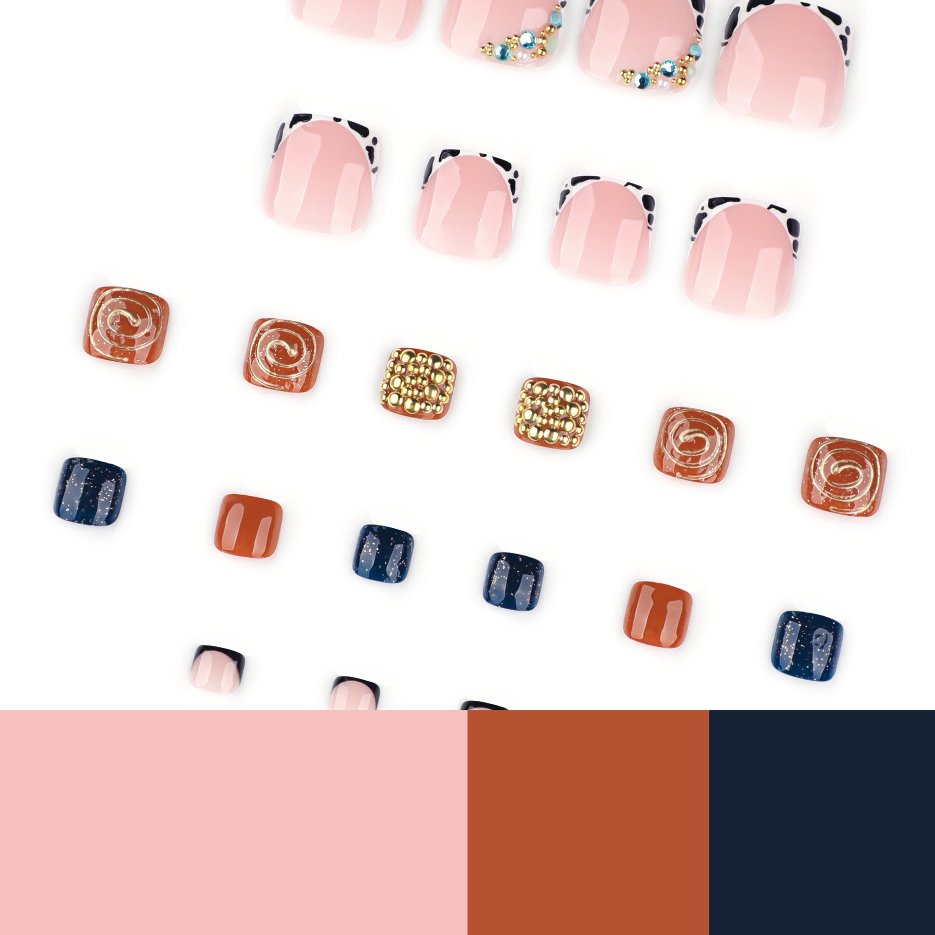 Golden diamond sparkling manicure and toe nails