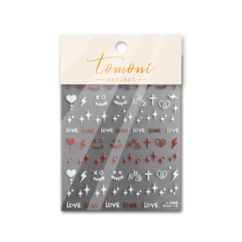 Red & White Punk Love – Edgy Symbol Nail Art Set