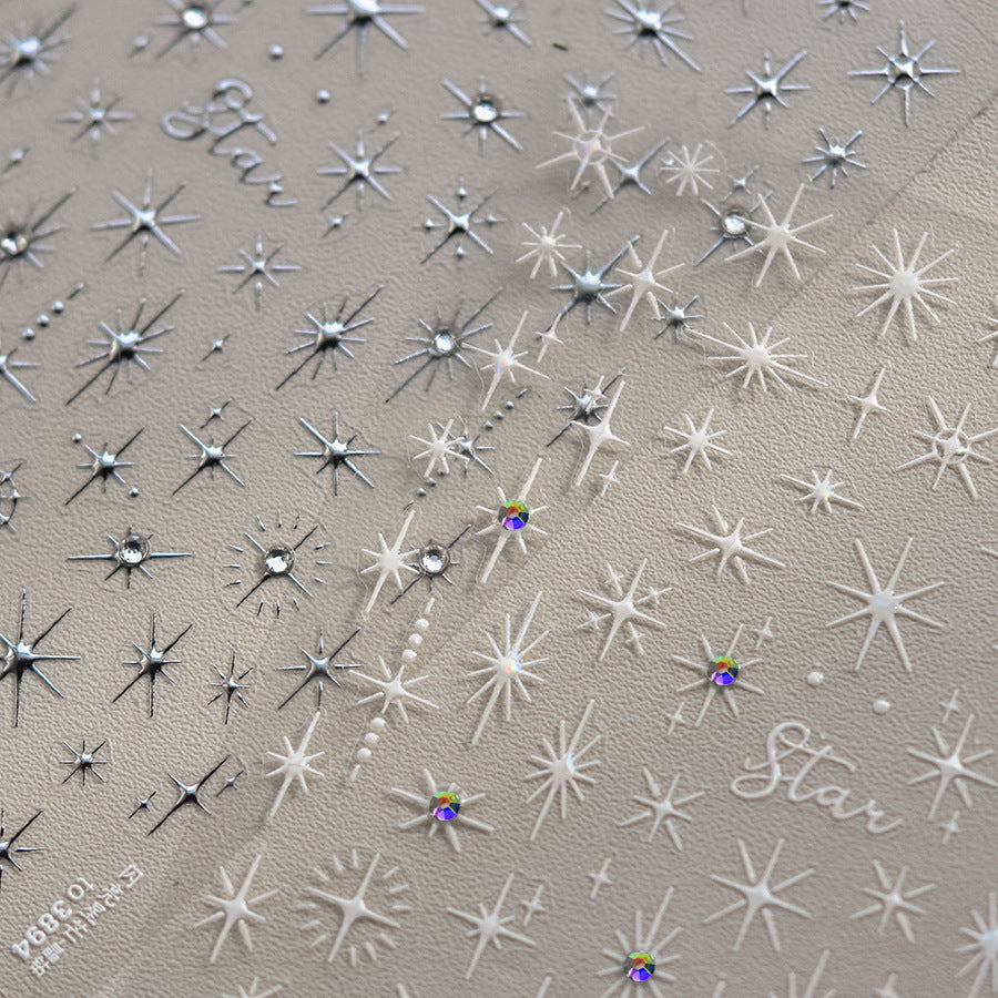 Holographic Starburst Nail Stickers – 3D Rhinestone Celestial Set