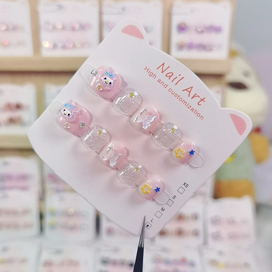 Mini Melody Cute Kids Press On Nails with Star Glitter