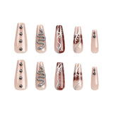 Maillard branco com padrão de cobra para unhas, unhas de balé médias e longas, peça de metal pesado, atacado de fábrica｜365 unhas