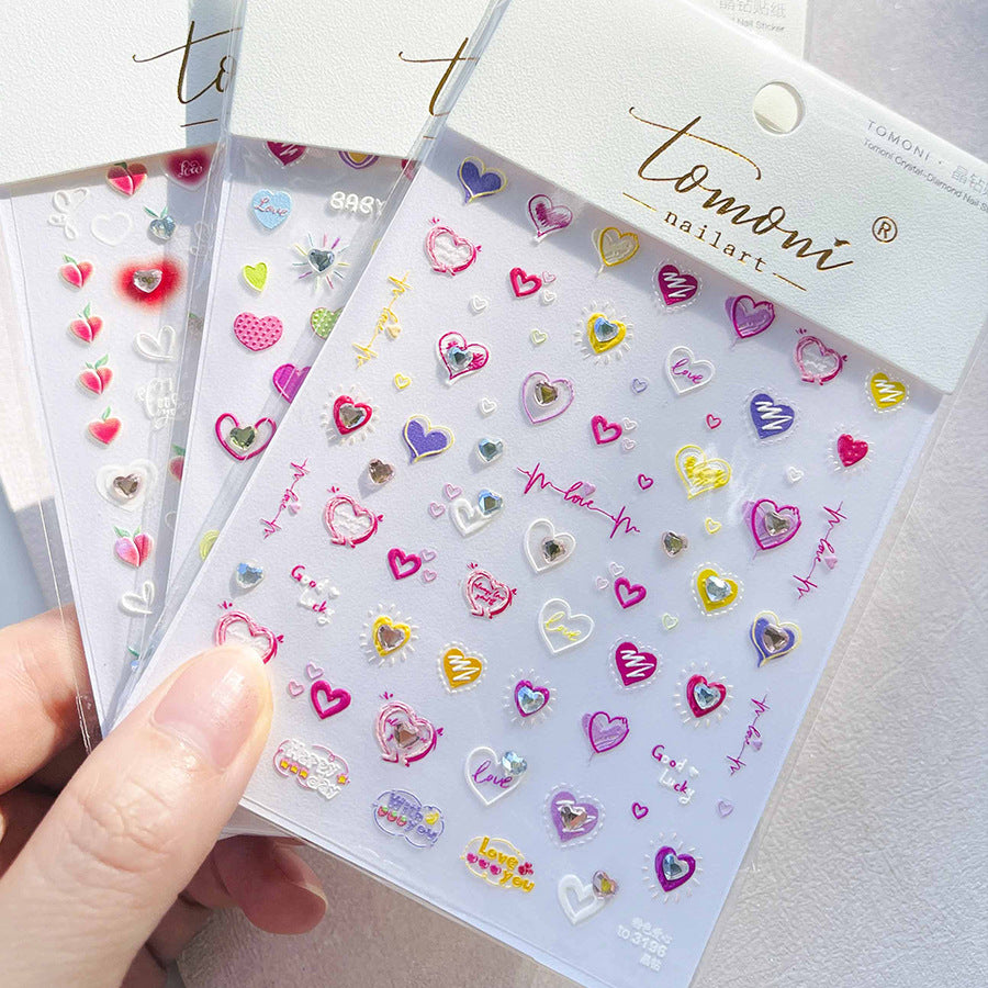 Pastel Heart & Star: "Sweet Y2K" – 5D Crystal Diamond Nail Sticker