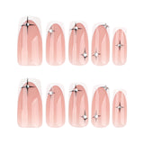 Medium length French white black star square press-on nails