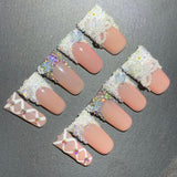 Peach Crystal Sugar Lace French Press On Nails