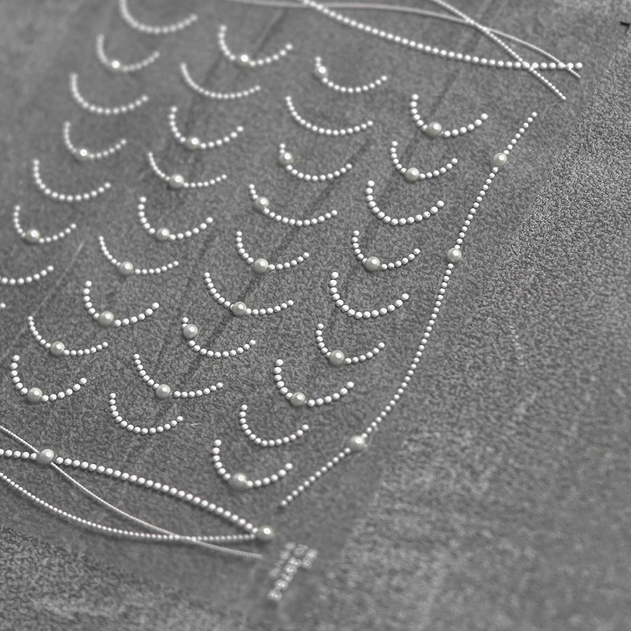 Crystal Pearl Chain Collection: "Elegant Pearl Smile Line" – 3D Embossed Nail Sticker
