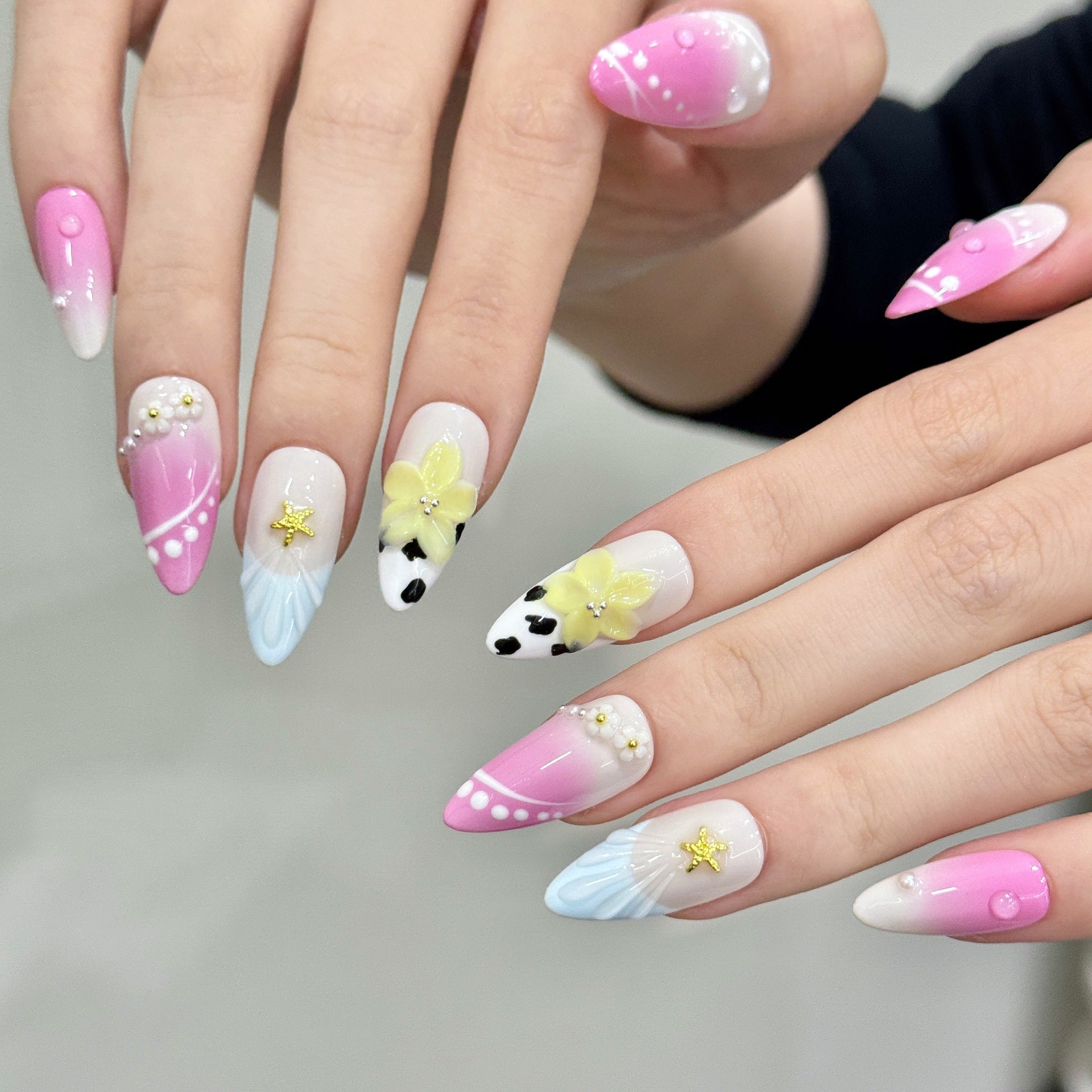365nails: "Pastel Dreams" – 3D Floral Handmade Long Almond Nails