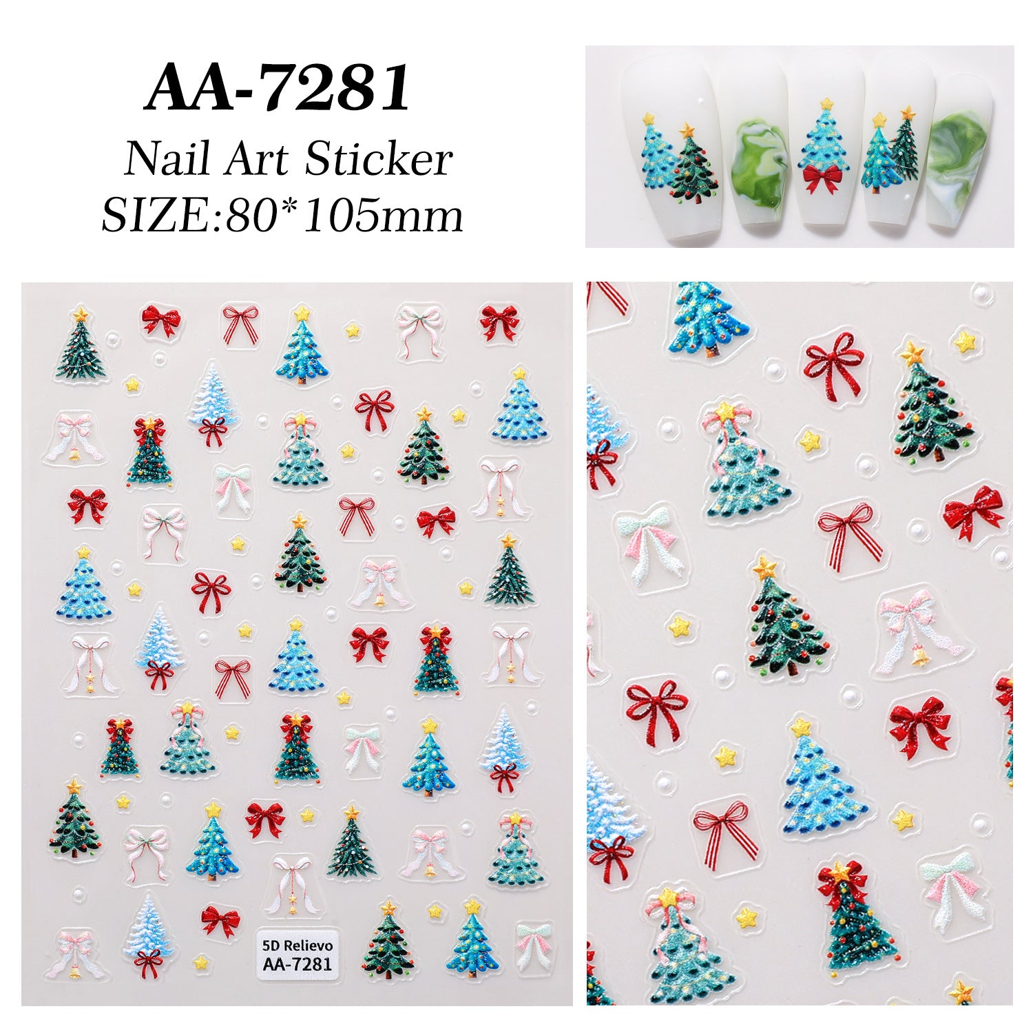 Original Christmas Nail Art Sticker 5D Embossed Three-dimensional Happy Christmas Elements DIY Nail Sticker Ornament AA