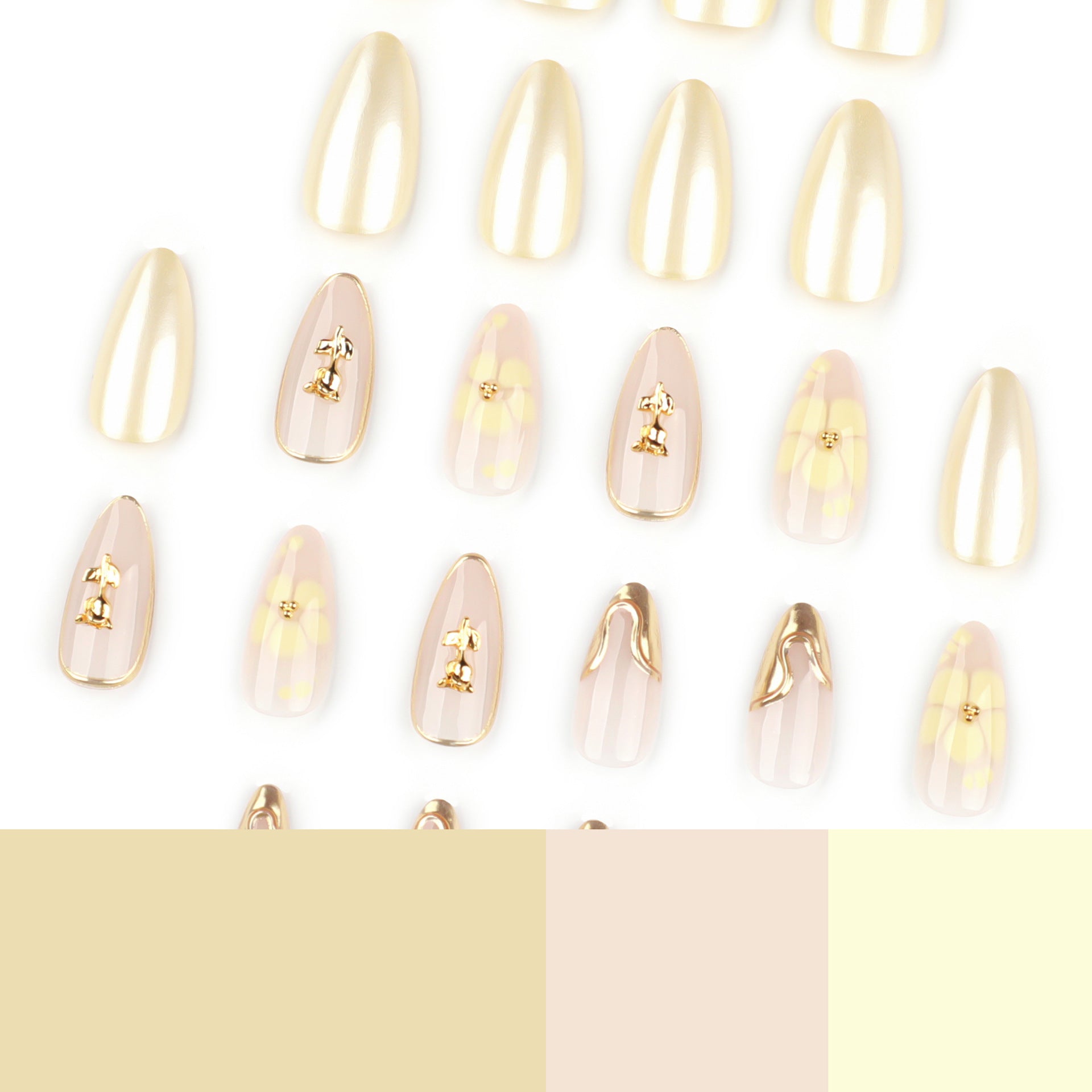3D立體金色玫瑰花杏仁形穿戴甲