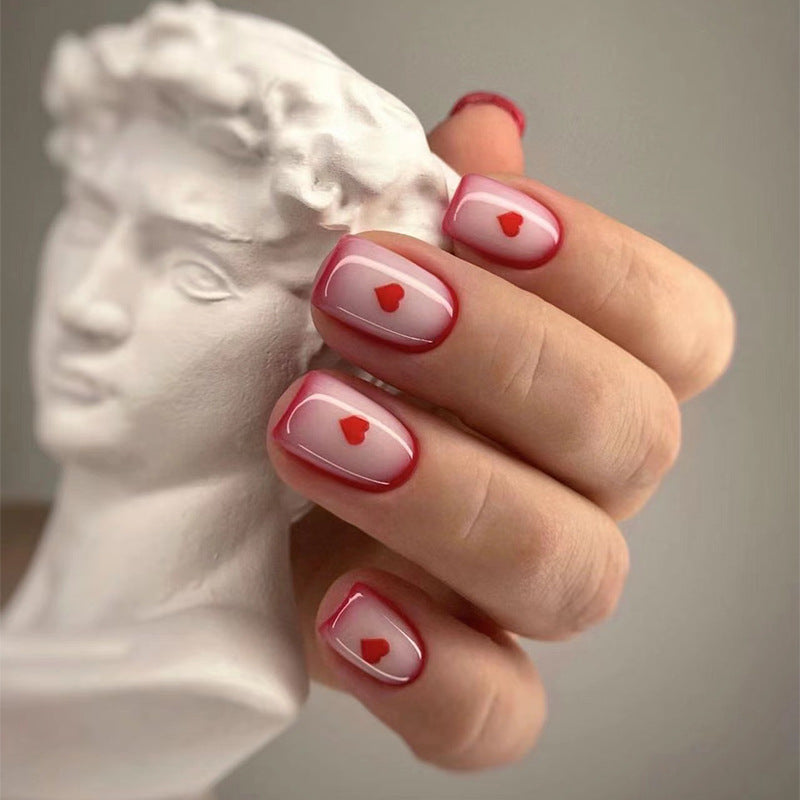 "Red Outline & Tiny Heart" - Precision Crafted Press-On Nails