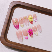 365nails-綻放混搭：「繽紛花卉」 – 杏仁形 手工製 3D 雕刻 穿戴甲