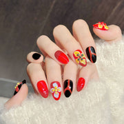 365nails: "Fiery Blossom" – 3D Floral & Abstract Handmade Almond Nails