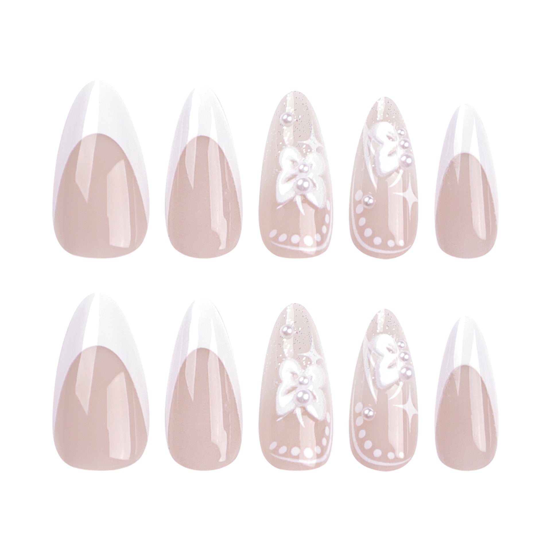 3D 蝴蝶結白色法式穿戴甲｜網紅純欲風・星芒成品批發｜365nails