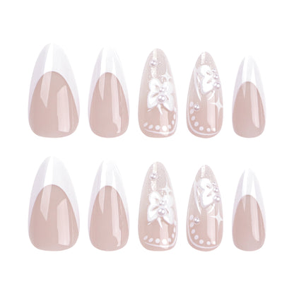 3D bow press-on nails white French manicure Internet celebrity  pure desire Xingmang press-on nails finished product wholesale｜365nails