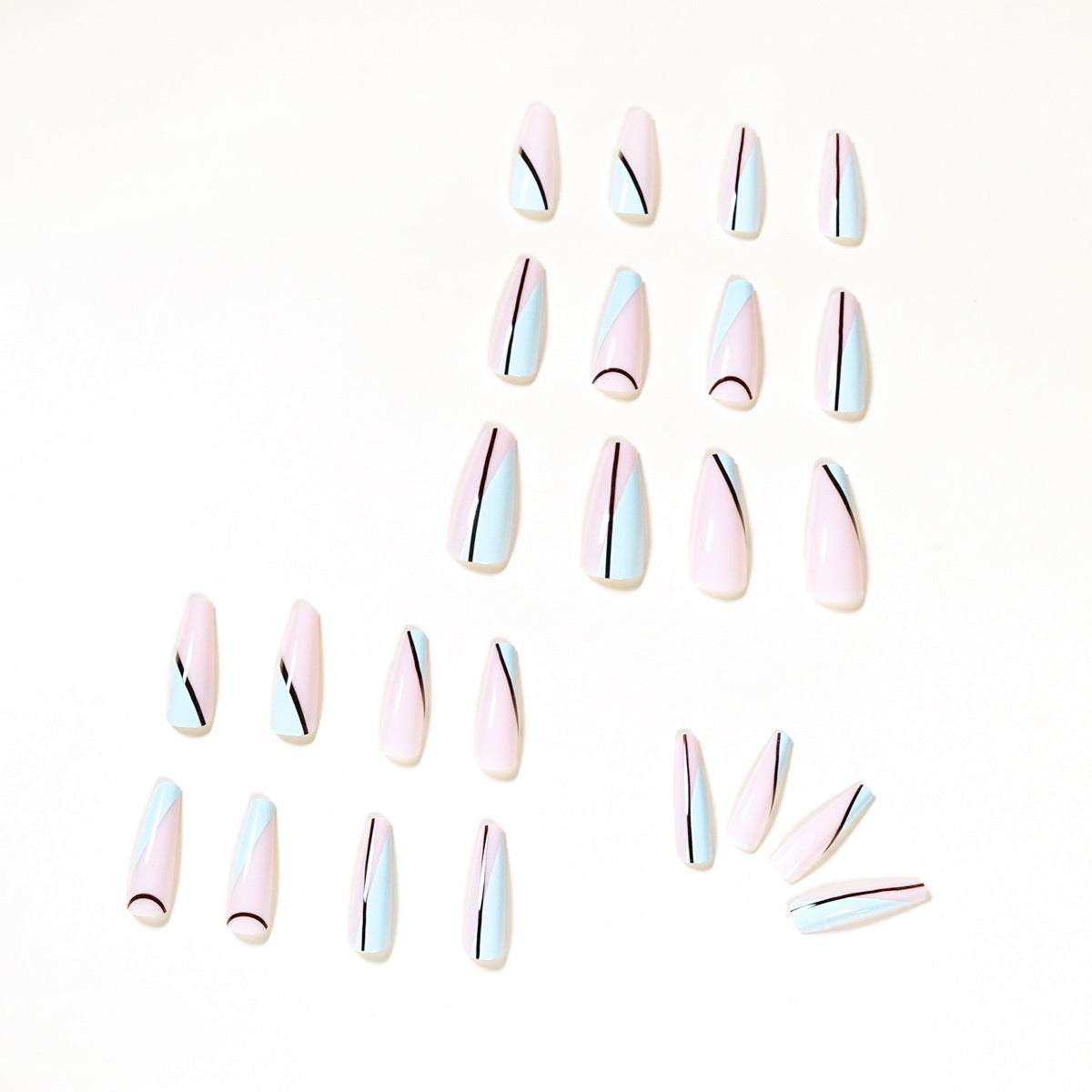 Linha simples, arte de balé francês longo, peça de arte de unha finalizada com remendo ｜ 365nails