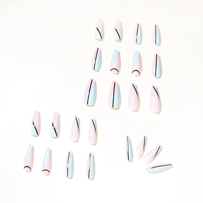 Linha simples, arte de balé francês longo, peça de arte de unha finalizada com remendo ｜ 365nails