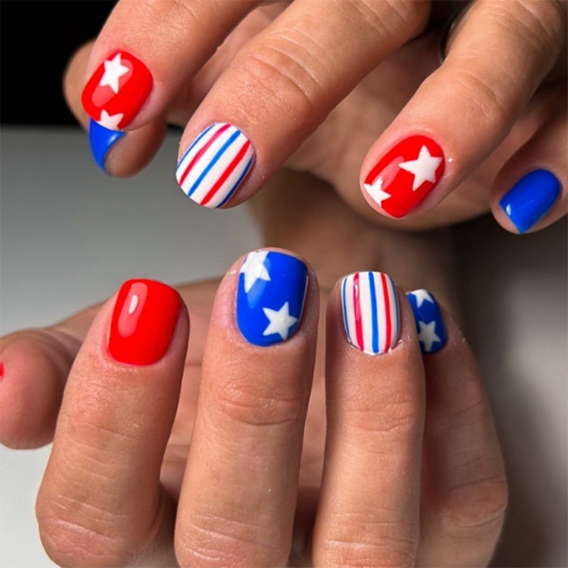 365nails: "American Spirit" – Solid Color Block & Flag Heart Printed Square Nails