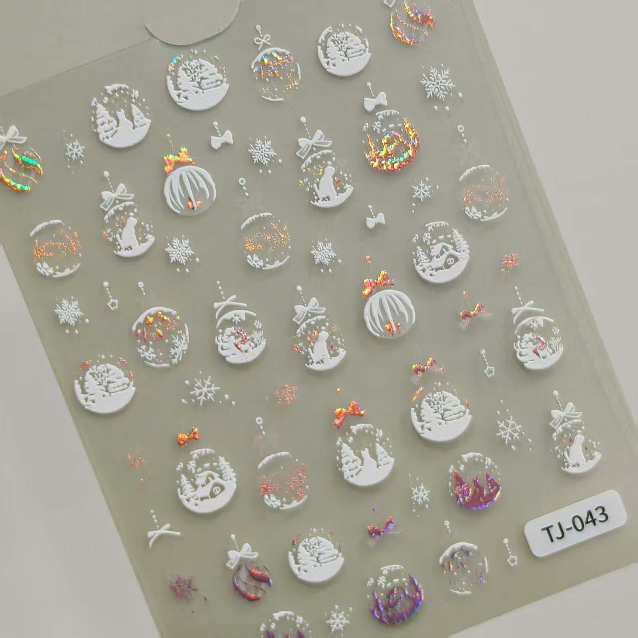 Internet celebrity winter christmas ball nail sticker 5d relief white hollow christmas ball nail sticker jewelry TJ model