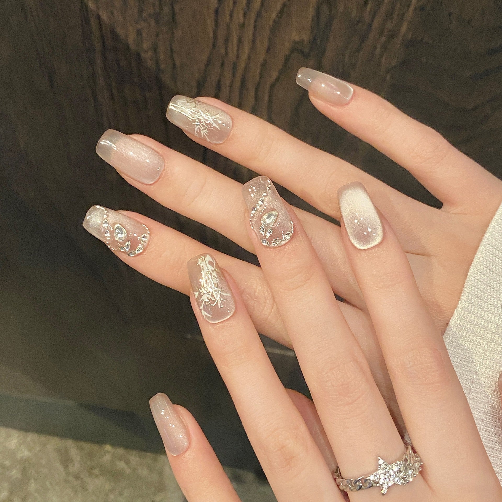 new Chinese-style cold cat's eye, snake with bamboo national wind, short simple manicure, handmade armor