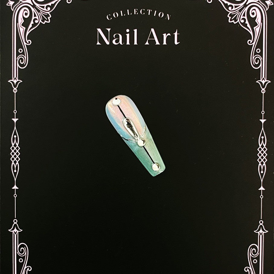 [Summer Night] Simple Moonlight Powder Cat's Eye Luminous Four Fingers Quicksand Flow Hemp Press On Nail