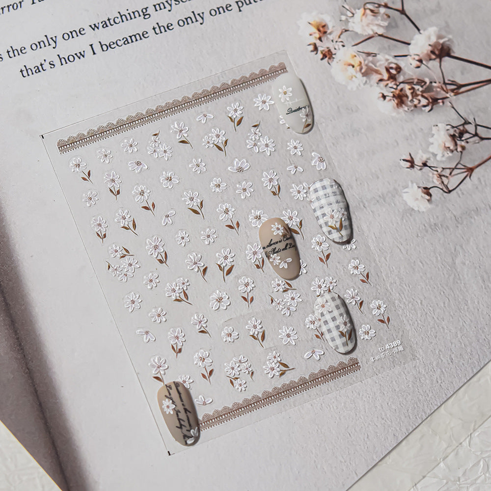 White Cherry Blossom Nail Stickers – 5D Embossed Delicate Bloom Set