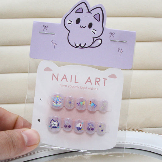 Gorgeous stars fireworks three-dimensional cartoon cat kids nails｜365nails