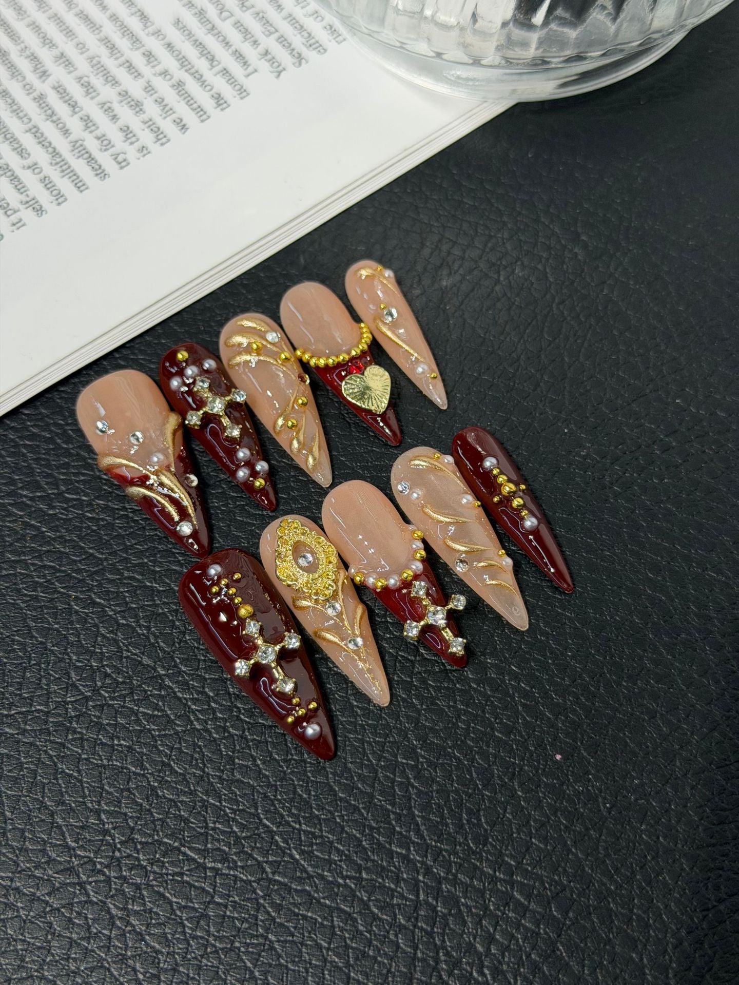 365nails: "Imperial Crest" – 3D Gold Lion & Baroque Jewel Handmade Long Stiletto Nails