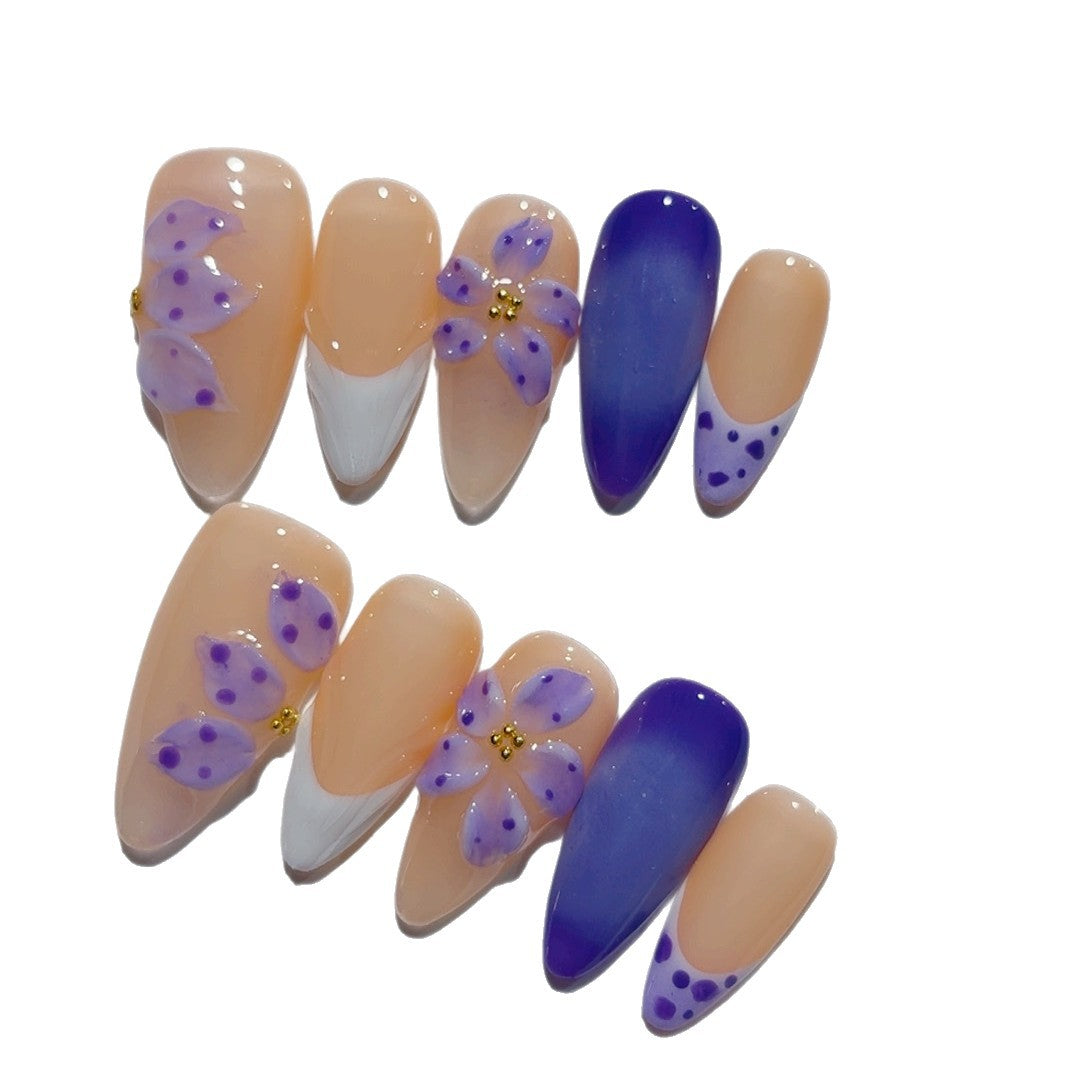 365nails-Purple Fantasy: "Lavender Bloom" – Almond Shape Handmade 3D Carved Press-On Nails