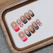 Autumn Bloom: "Crimson Petal" – Square Press-On Nails