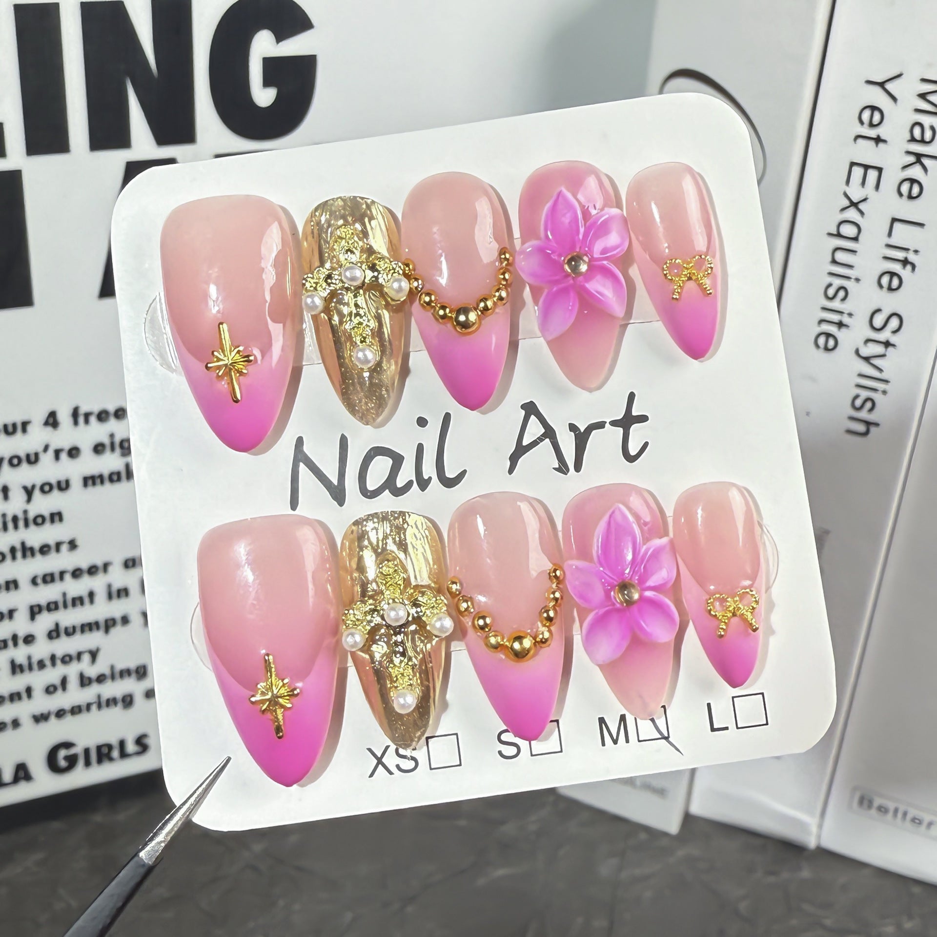 Uñas postizas hechas a mano, con grabado tridimensional, efecto hielo, con efecto almendra, venta al por mayor en fábrica | 365nails