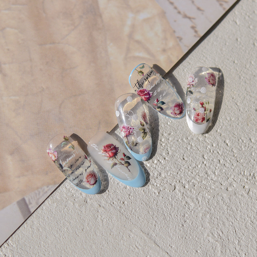 Vintage Rose Nail Stickers –  Embossed Romantic Floral Set