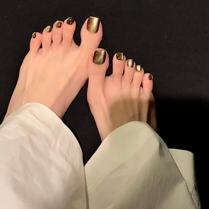 Maillard foot nail piece brown cat eye short square wearable foot nail advanced sense flash toenail nail ｜365nails