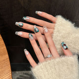 Blue and Red Snowflake Press‑On Nails – Winter Frost Short Design