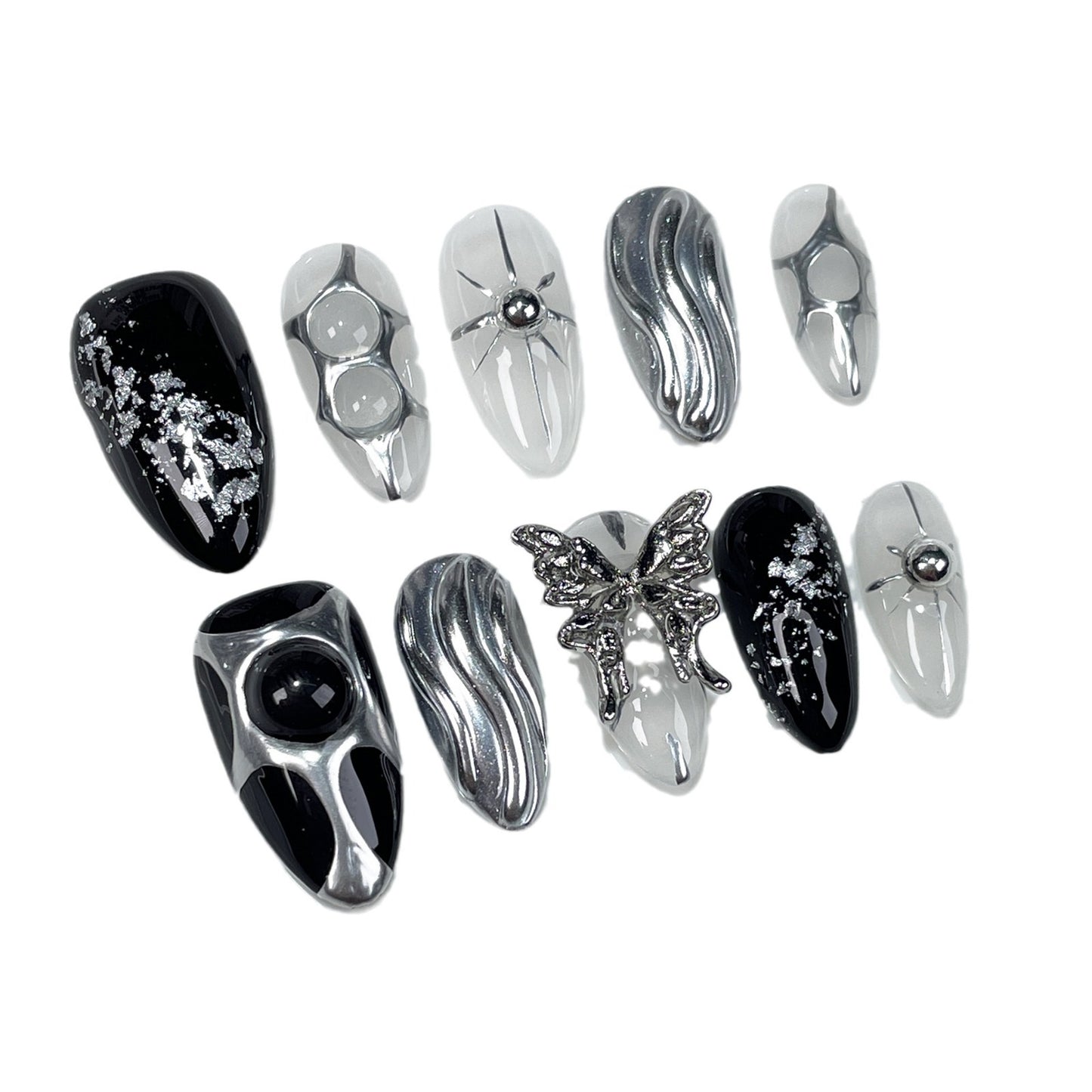 Simple metal hand-painted   almond armor, advanced sense, dark sweet and cool babes Handmade press on nails｜365nails