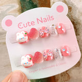 10 three-dimensional love nail pieces, cartoon children's bow wearing nail pieces 3D diamond-encrusted children's nail patches