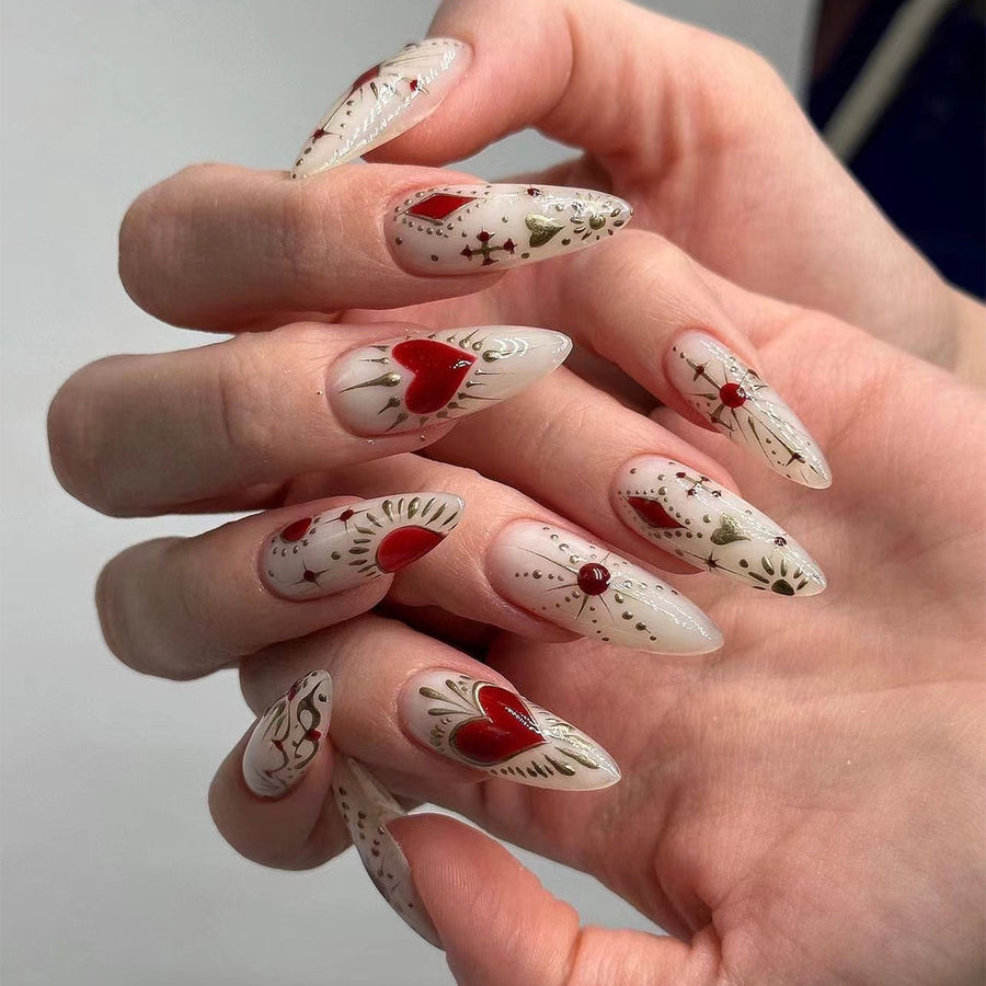 Plaques d'ongles press-on nail art très demandées, plaques Xingmanicure love rouge, vente en gros d'ongles press-on｜365nails