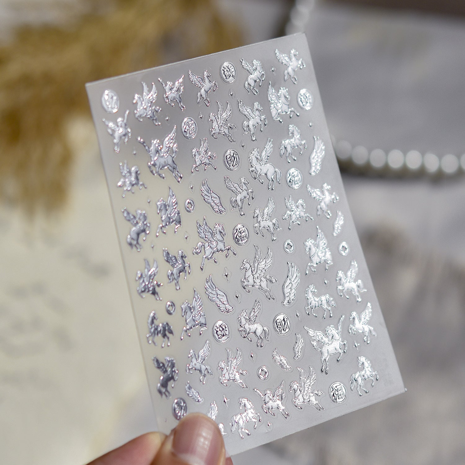 Golden Pegasus Collection: "Mythic Flight" – 3D Metallic Gold Nail Sticker