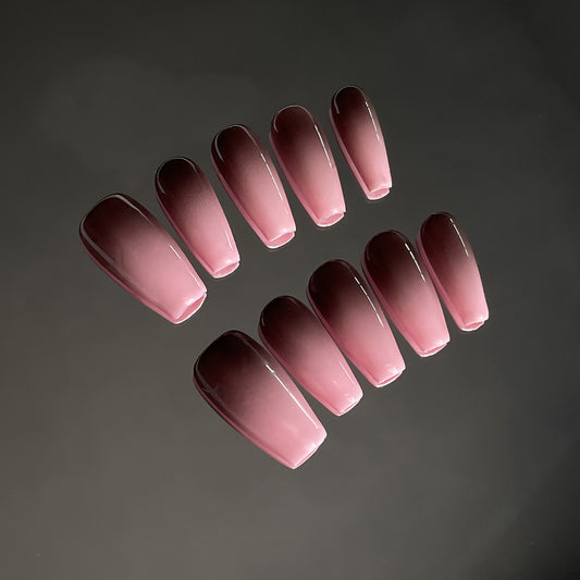 Pure Handmade press on nails simple black powder gradual change medium and long nail patch  sticker fake nail wholesale｜365nails