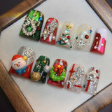 Festive Christmas Rhinestone Holiday Press On Nails