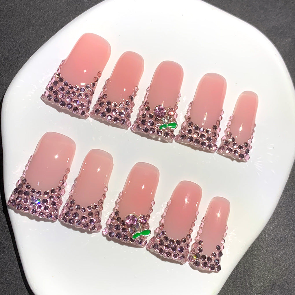 Pink Crystal Frame Elegant Press On Nails
