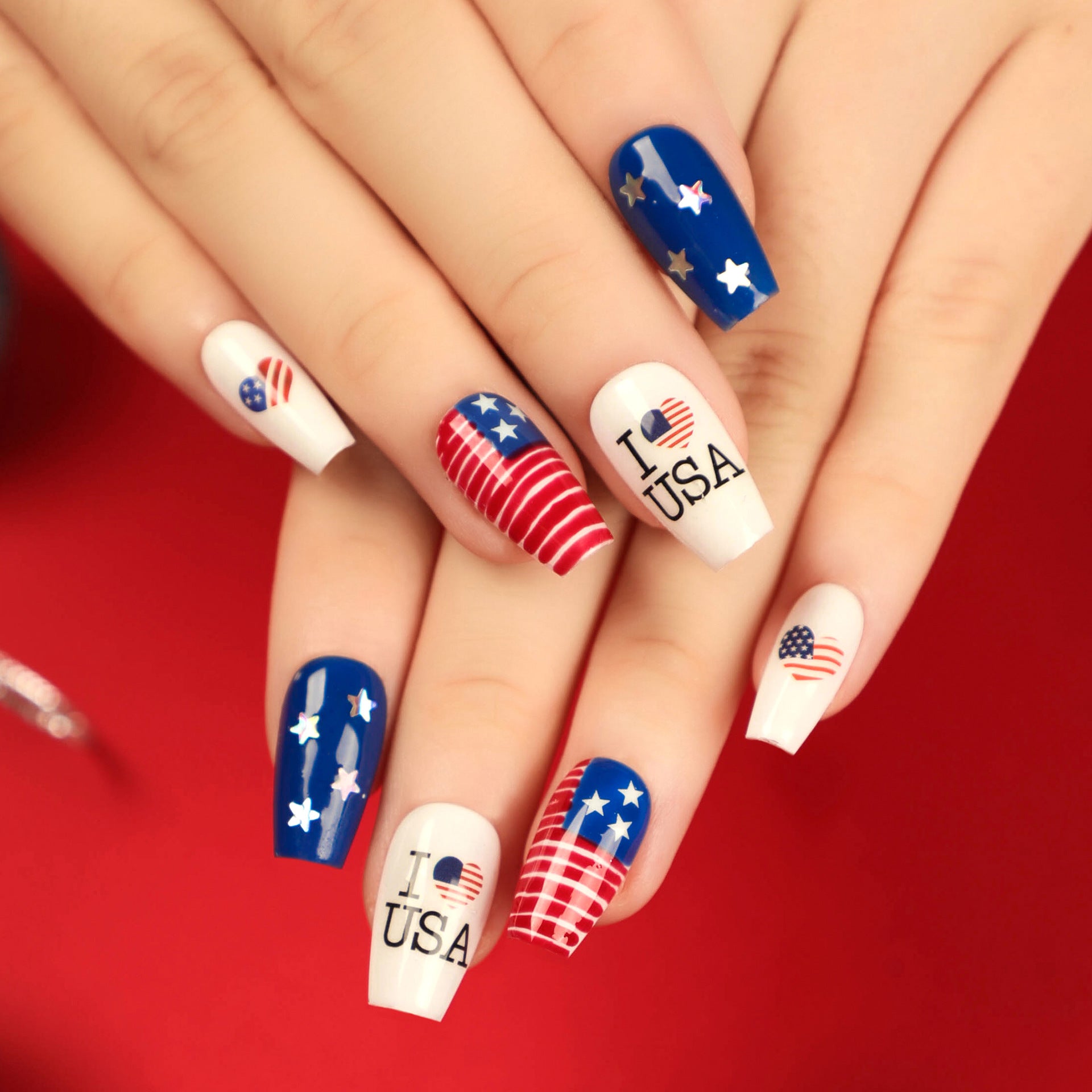 365nails: Ongles Press-On Thème Jour de l'Indépendance Drapeau USA