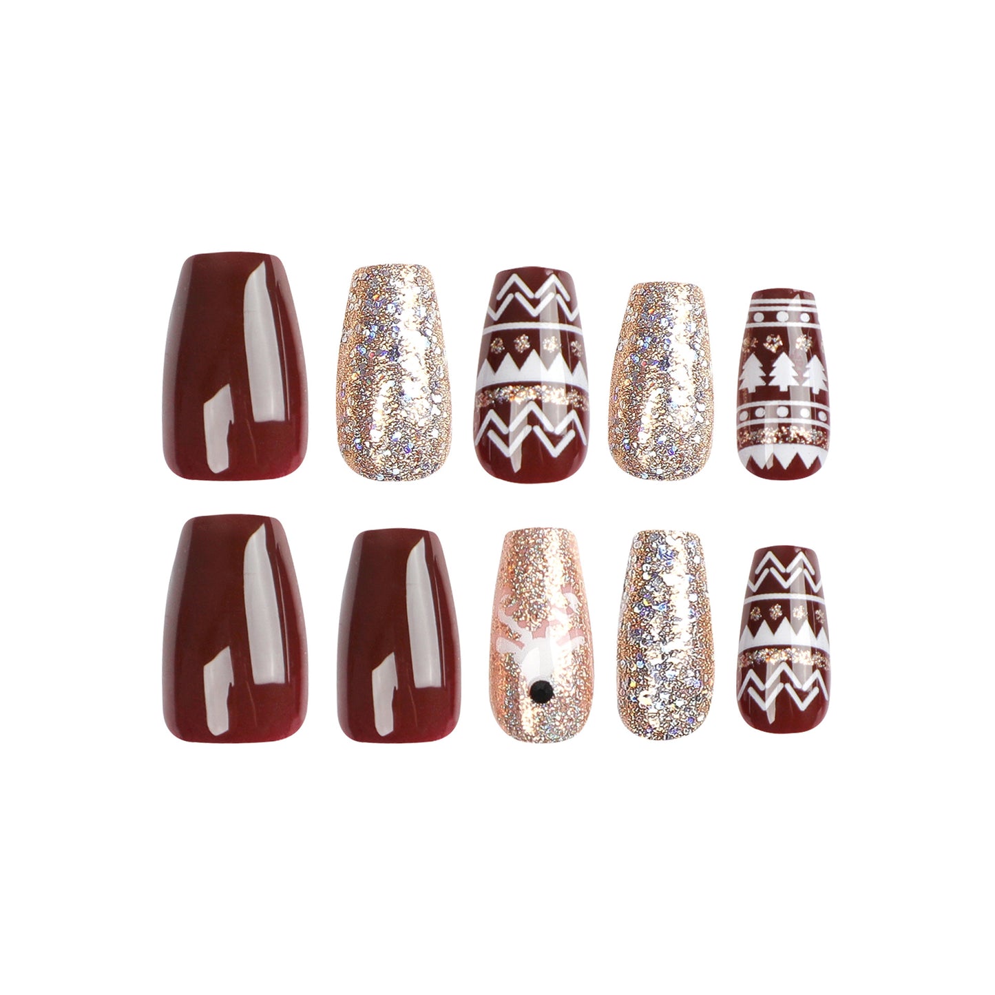 Nail Art Christmas Popular Ballet A-Type Elk Fake Nail Nail Art Tablets Nail Stickers Wearing Nail Removable Wholesale｜365nails