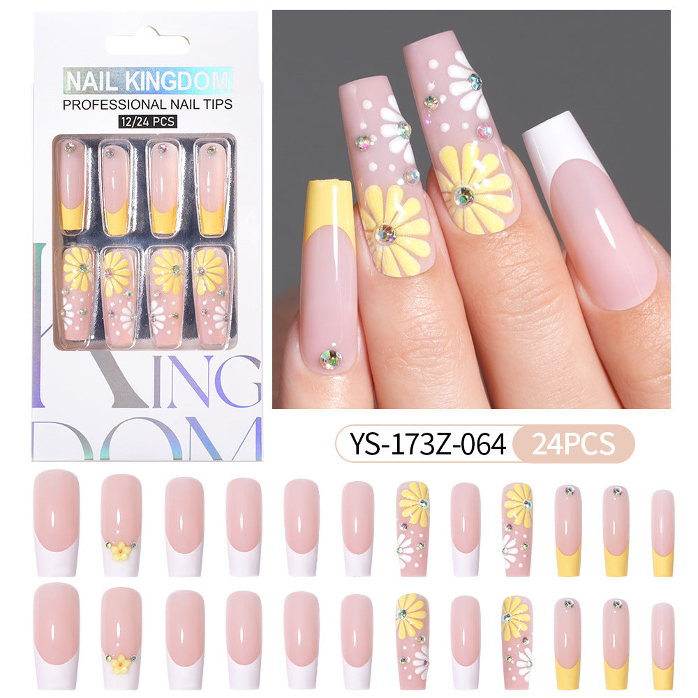 Press on nails fake nail patch extension nail Spice Girl medium rectangle removable 24 pieces with drill manicure