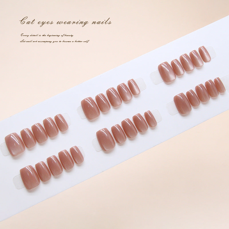 Nail Tips  prefabricated nail, icy and sweet red coffee cat eye, solid color temperament girl  press on nails 30 pieces｜365nails