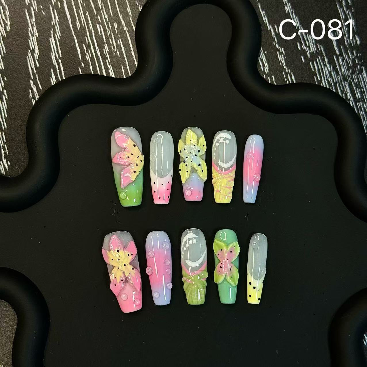 365nails: "Candy Flutter" – 3D Pastel Butterfly Handmade Long Coffin Nails