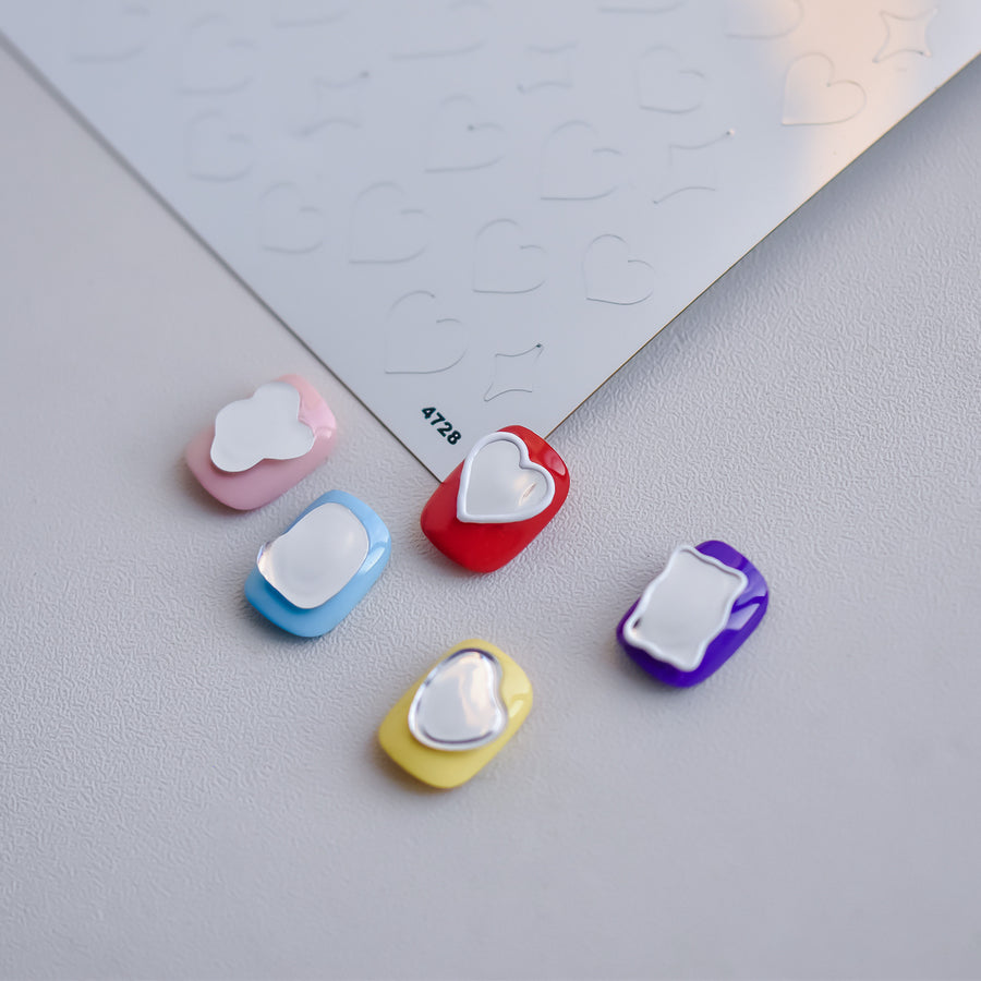 365nails: 실버 아웃라인 하트와 별 – 네일 아트 스티커