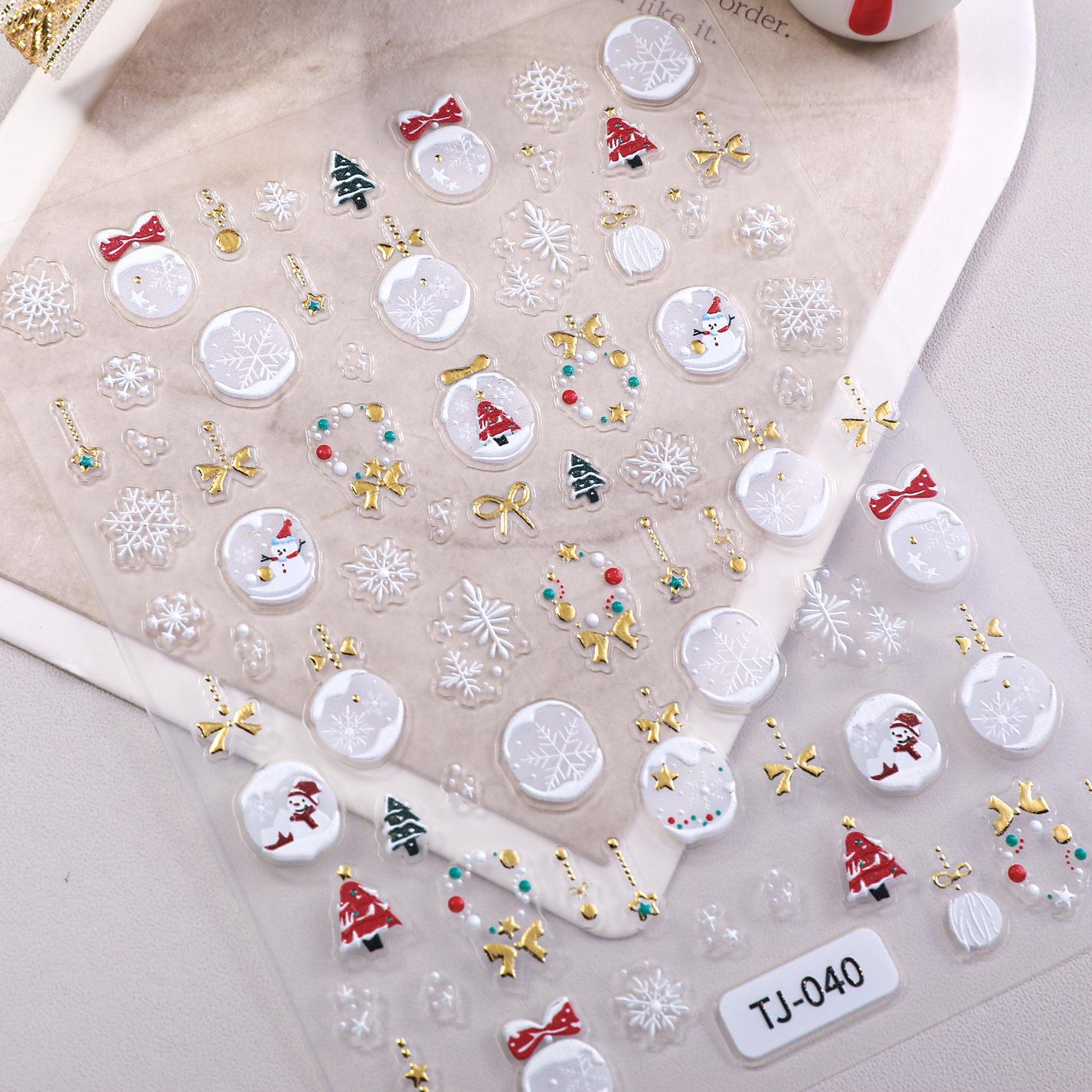 Internet celebrity winter christmas ball nail sticker 5d relief white hollow christmas ball nail sticker jewelry TJ model