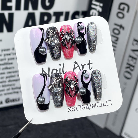 Unhas postiças de pressão artesanais, estilo olho de gato Aurora, cores contrastantes, médias e longas, atacado｜365nails